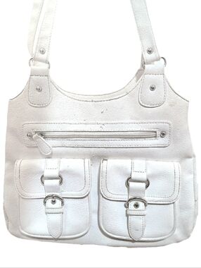 White Women's Faux Leather Y2K 2000's Shoulder Hobo Bag | USED FAIR CONDITION